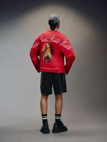 PAVTROS Men's Casual Round Neck Drop Shoulder Short Sleeve T-Shirt With Personalized Fashion Figure Print, Summer - Red - View 5