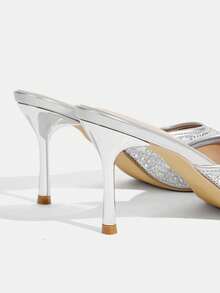 CUCCOO TILAWA 女士时尚华丽水钻尖头细高跟凉鞋 - 銀色 - 查看 4