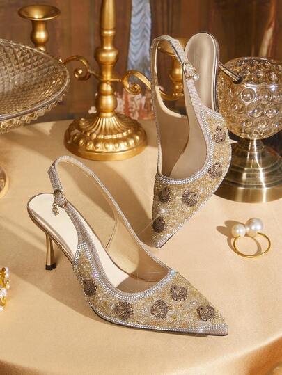 CUCCOO TILAWA 优雅女士水钻高跟鞋 - 性感尖头礼服鞋，配时尚搭扣带，适合派对和婚礼，舒适又时尚