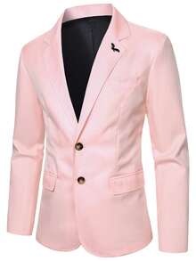 Manfinity AFTRDRK Men's Notched Collar Bird Embroidery Single-Breasted Long Sleeve Suit Jacket, Fashionable Commuter Outerwear - Pink - View 1