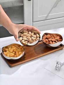 1pc/2pcs/3pcs/4pcs/6pcs Luxury Floral Fruit Plate, Stainless Steel Serving Tray For Living Room Coffee Table Snacks & Fruits, Elegant High-End Design - Silver - View 2