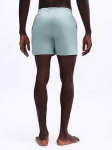 SUMWON 弹性腰带沙滩泳裤，饰有刺绣logo，直筒裤脚，夏季泳池休闲泳装，抽绳腰带 - 綠色 - 查看 2