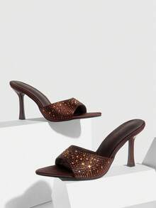 CUCCOO SZL Women's Fashionable Elegant Party Rhinestone Decorated Heeled Sandals Valentine's Day Summer - Brown rhinestones - View 4