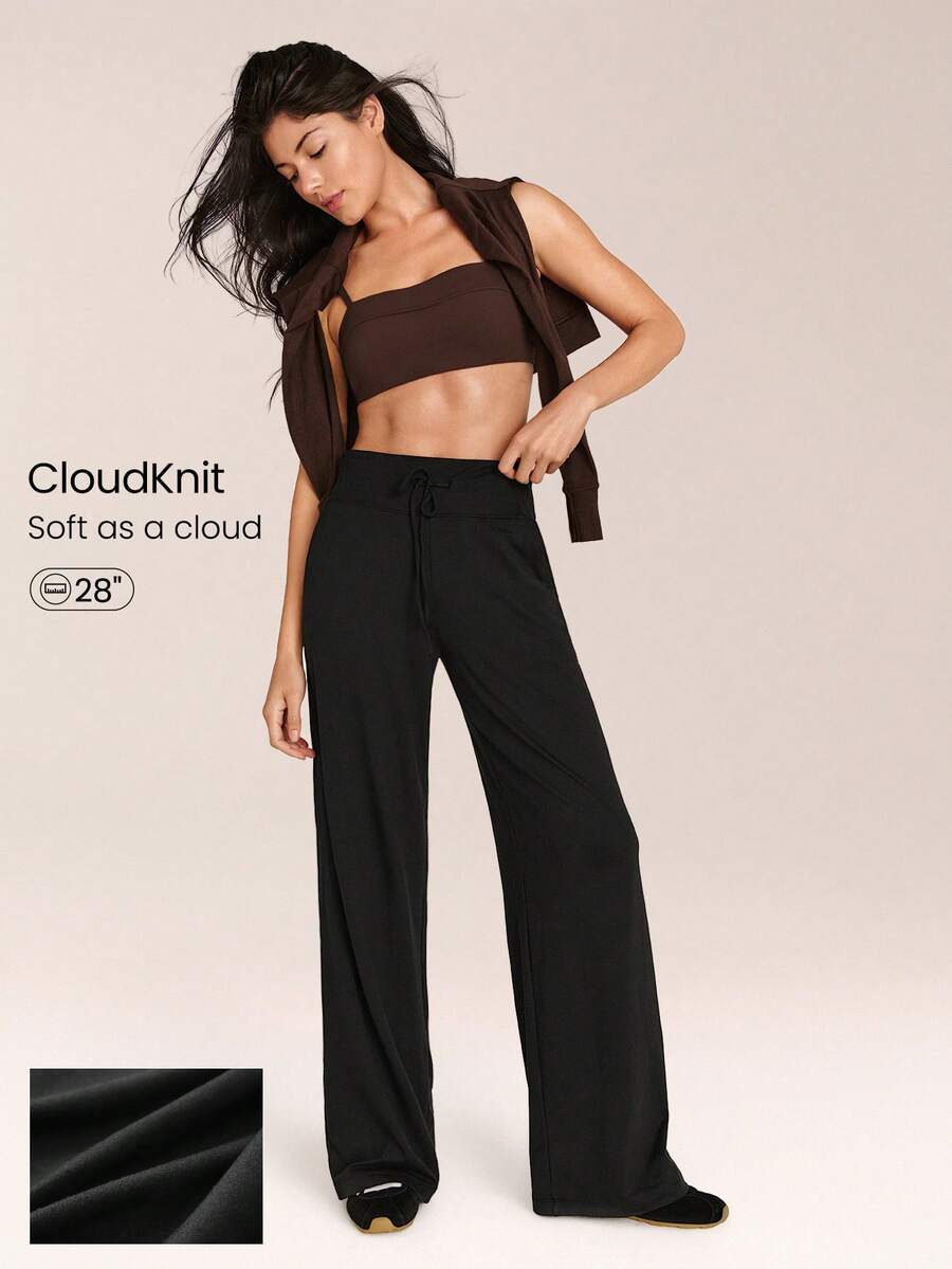 GLOWMODE CloudKnit 休闲运动弹力柔软轻盈可调节抽绳腰带侧插袋宽松版型慢跑裤日常休闲街头服饰 - 黑色 - 查看 1