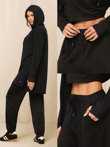 GLOWMODE X Reem Modest Sun & Sweat Cooling Quick-Dry Sun Protection Relaxed Fit Adjustable Drawstring Waist Side Pockets Joggers Training Running Workout Gym Daily Active Wear - Black - View 7