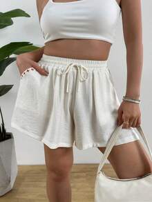 Breezaya Pantalones cortos casuales y sueltos para mujer de talla grande - Blanco - Ver 7