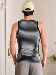 Manfinity Unisex Men's Summer Casual Loose Fit Tank Top, Digital Print Striped Black - Black - View 2