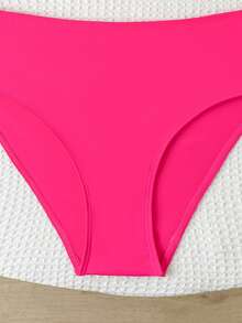SHEIN Teen Girls Bikini Sets,Solid Magenta Two-Piece Swimsuit,Adjustable Drawstring Triangle Bottom Cute Bathing Suit For Summer,Beach,Holiday,Pool Parties - Hot Pink - View 5