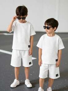 Kleine Jungen Sport Lässig Kurzarm T-Shirt und Shorts Set, geeignet für Pendeln, Schule, Alltag, Reisen, Sport, Festivalveranstaltungen, Frühling, Sommer, Herbst, Winter - Weiss - Übersicht 5