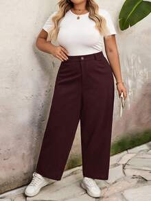 SHEIN CURVE+ Pantaloni conici la gleznă, de culoare solidă, pentru femei, mărime plus, pentru absolvire casual de lucru/absolvire. - Violet Roșu - Vizualizare 9