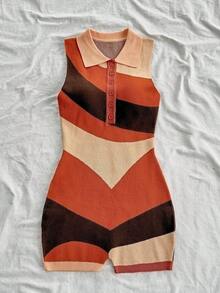 Soleia Women's Sleeveless Contrast Color Rib Knit Jumpsuit Shorts - Multicolor - View 6