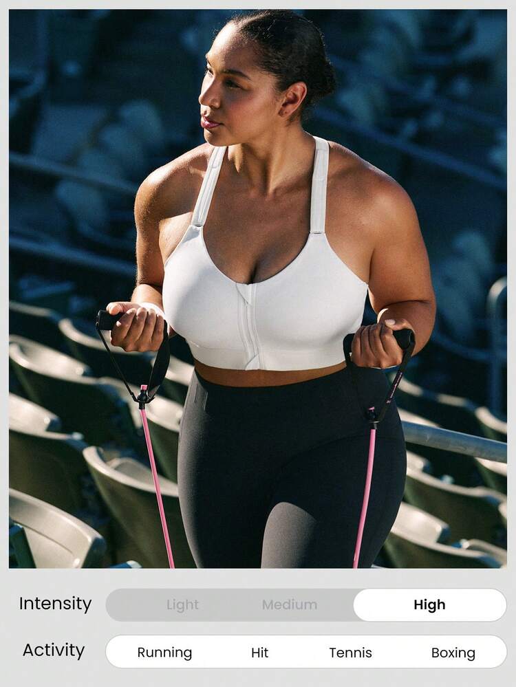 プラスサイズ OptiDry ジムクラッシャー コンプレッシブ クイックドライ 内蔵カップ フロントジッパー スポーツブラ ミディアムインパクト トレーニング ランニング ワークアウト ジムウェア