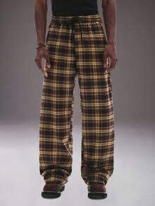STYNVO Herren karierte Hose mit Kordelzug in der Taille, Herren karierte Hose, Herren weite Hose, Herren locker sitzende Hose, Herren Oversized Hose - Gelb - Übersicht 4