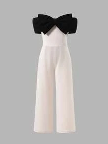 Firerie Kids Firerie Kids Girls Black And White Off The Shoulder Sleeveless Long Jumpsuit Cute Polyester Formal Outfit - Black and White - View 6