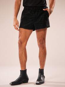 FeverCity Men's Casual Leopard Print Slant Pocket Shorts, Summer - Black - View 5