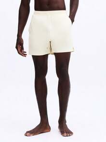 SUMWON 经典泳裤沙滩短裤，抽绳腰带，纯色夏季泳装 - 黃色 - 查看 3