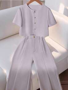 Franclia Women Two Pieces Outfits For Daily Wear - Grey - View 7