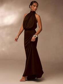 Glamine Women's Fashionable Black Backless Dress - Dark Brown - View 1