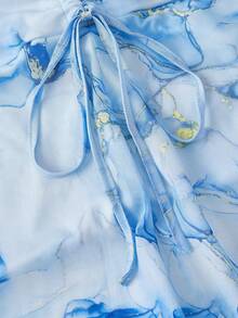 SHEIN MOD Asymmetrical Ruched Waist Tie Dye Pink Versatile A-Line Skirt - Blue - View 3