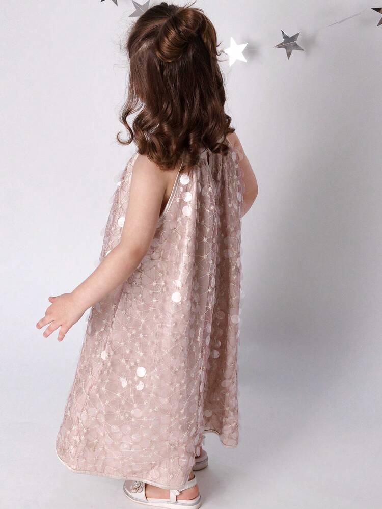 Young Girl Solid Color Sequin Halter Party Dress