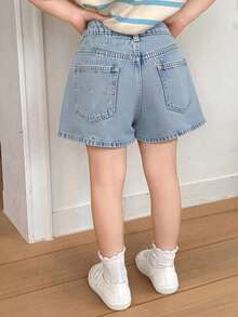 DAZY Girls (Small) Rhinestone Embellished Denim Shorts - Light Wash - View 2