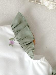 Cozy Pixies Đầm bé gái cổ tròn tay ngắn, eo thắt, phối màu tương phản với nơ, đa năng và thoải mái. - màu xanh lá - Xem 11