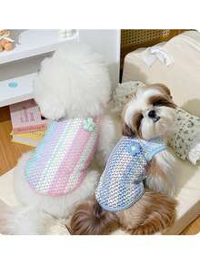 PETSIN 宠物狗春夏彩虹撞色镂空吊带猫咪泰迪熊吊带背心 宠物狗服装 宠物用品服装 - 彩色 - 查看 3