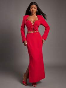 NYA SZN Đầm dài tay cổ chữ V khoét sâu, tua rua, dáng rộng màu trắng, thích hợp cho lễ hội, kỳ nghỉ, du lịch nhiệt đới, bãi biển, mùa đông, mùa xuân, mùa hè, sự kiện, tiệc tùng, dịp đặc biệt, sang trọng, dài maxi cho nữ. - Đỏ - Xem 1