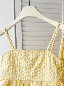 Firerie Kids 2pcs Tween Girls Casual Commuter Yellow Textured Camisole Top And Straight Leg Pants Set - Yellow - View 2