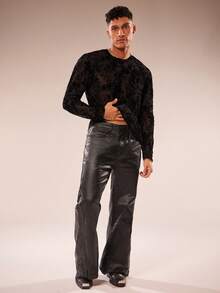 FeverCity 男士时尚优雅长袖圆领植绒T恤 - 黑色 - 查看 5