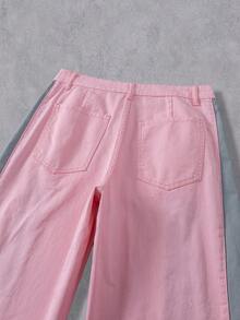 Manfinity Denimwave Quần jeans nam ống rộng phối màu tương phản, kiểu dáng thoải mái, đa năng; Quần dài nam màu hồng dáng rộng; Quần kẻ sọc nam. - Rửa nhẹ - Xem 5