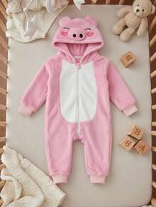 Enterizo bebe animalitos con capucha suave adorable - Rosa - Ver 1