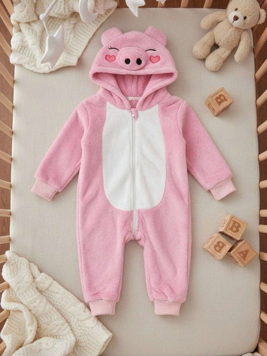 Enterizo bebe animalitos con capucha suave adorable - Rosa - Ver 1