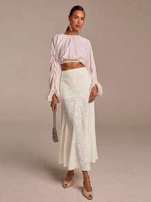 COSMINA Women's Solid Color Hollow-Out Casual Versatile Date Night Skirt, Suitable For Valentine's Day, Date, Wedding Guest Skirt, Daily Wear, Knitted Textured Fabric, Light Apricot Skirt, Spring/Summer Women's Skirt - Multicolor - View 6