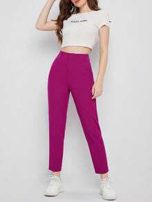 EURMUSE Women's Solid Color Simple Daily Suit Pants  - Violet Purple - View 3