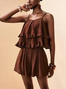 Zivah 2026 Vacation Casual Unique Ruffle Hem Elegant Top + Pants Set - Khaki - View 3