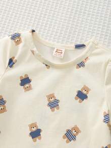 Cozy Pixies 2pcs Baby Boy Cartoon Bear Pattern Knit Soft Crew Neck Long Sleeve Pullover Top And Bib Overalls Pants Set - Multicolor - View 4