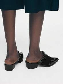 Mnmlis 女士尖头铆钉设计时尚百搭高跟穆勒鞋 - 黑色 - 查看 10