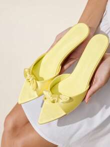 CUCCOO CHICEST 女士尖头蝴蝶结装饰优雅细高跟凉鞋 - 黃色 - 查看 7