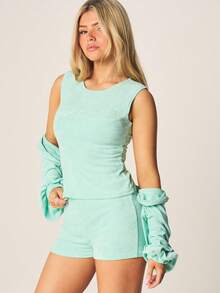 MISSGUIDED Oversized Lounge Co-Ord Set Long Sleeve Sweatshirt With Drawstring Shorts Comfort Relaxed Fit Two Piece Outfit - Mint Blue - View 4