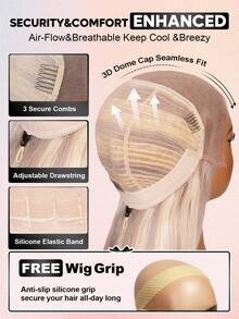 ALL READY WIG 金色亮点 P10/613 升级版 13x6 蕾丝前部真人发波浪卷发预剪耳间蕾丝易戴无胶 18-26 英寸彩色真人发假发节日夏季风格 - S10/613 - 查看 7
