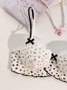 PetitDoll Women's Cute Lace Patchwork Lingerie, Sexy Push-Up Bra With Underwire, Thin Style - Black and White - View 7