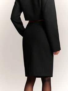 Hauture Women's Sexy Office Casual Wool-Like Fall Winter Pencil Skirt - Black - View 2