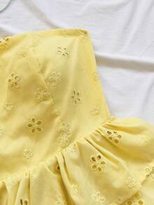 Soleia Woman Vacation Ladies Casual Goose Yellow Jacquard Tie Backless Peplum Tube Summer Cute Lunch Casual Back To School Yellow Top - Light Yellow - View 7