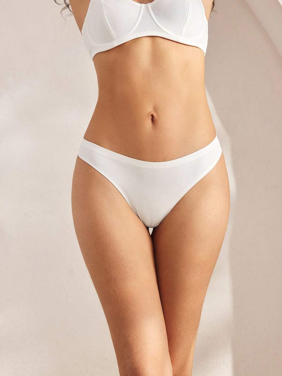 Ocili 4 piezas Tangas sólidos y sexy ropa interior - Blanco - Ver 1