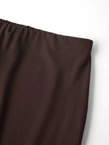 Ellevyn 2pcs/Set Women's Brown Versatile Knit Top + Long Mermaid Hem Skirt - Brown - View 3