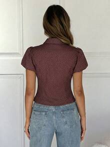 SHEIN EZwear 棕色梭织波点吊带短袖女式衬衫 - 棕色 - 查看 2