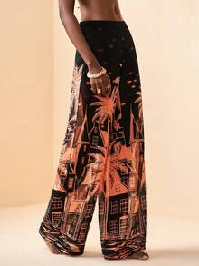 Zivah 2026 度假休闲沙滩印花宽松长裤及罩衫 - 黑色 - 查看 4