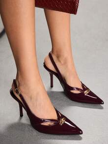 CUCCOO SZL 女士深红色时尚经典简约搭扣通勤办公休闲细高跟鞋 - 紅木色 - 查看 7