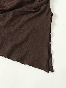 SHEIN 少女棕色提花斜肩T恤和喇叭裤休闲套装 - 棕色 - 查看 3